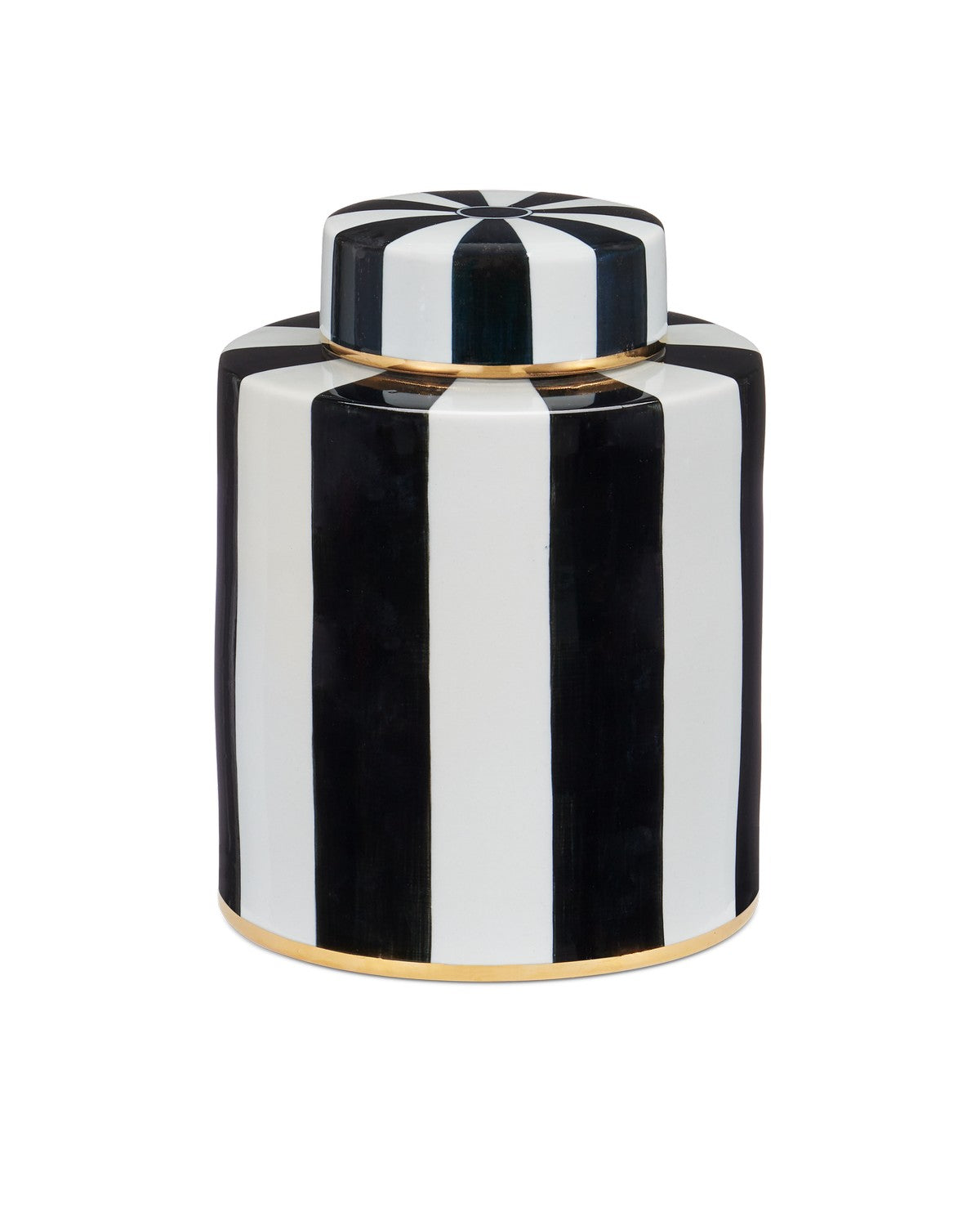 Canister from the Rayures collection in Ivory/Black/Antique Brass finish