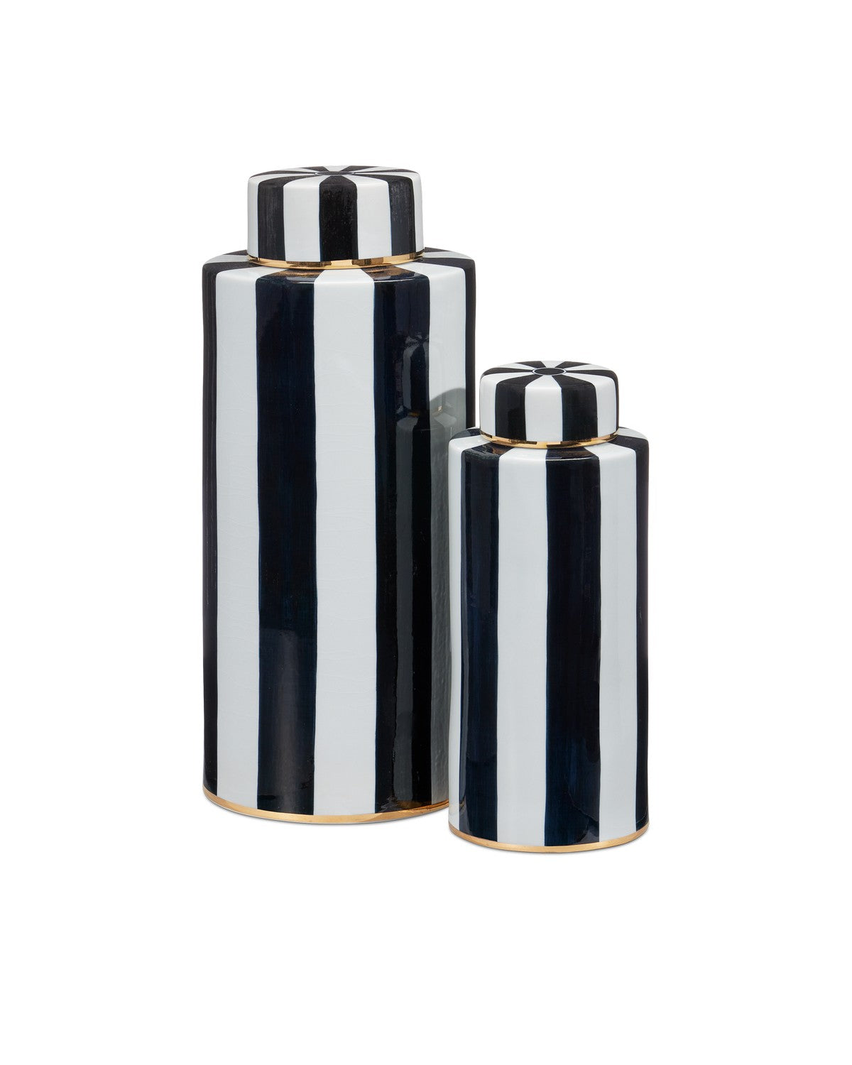 Canister Set of 2 from the Rayures collection in Ivory/Black/Antique Brass finish