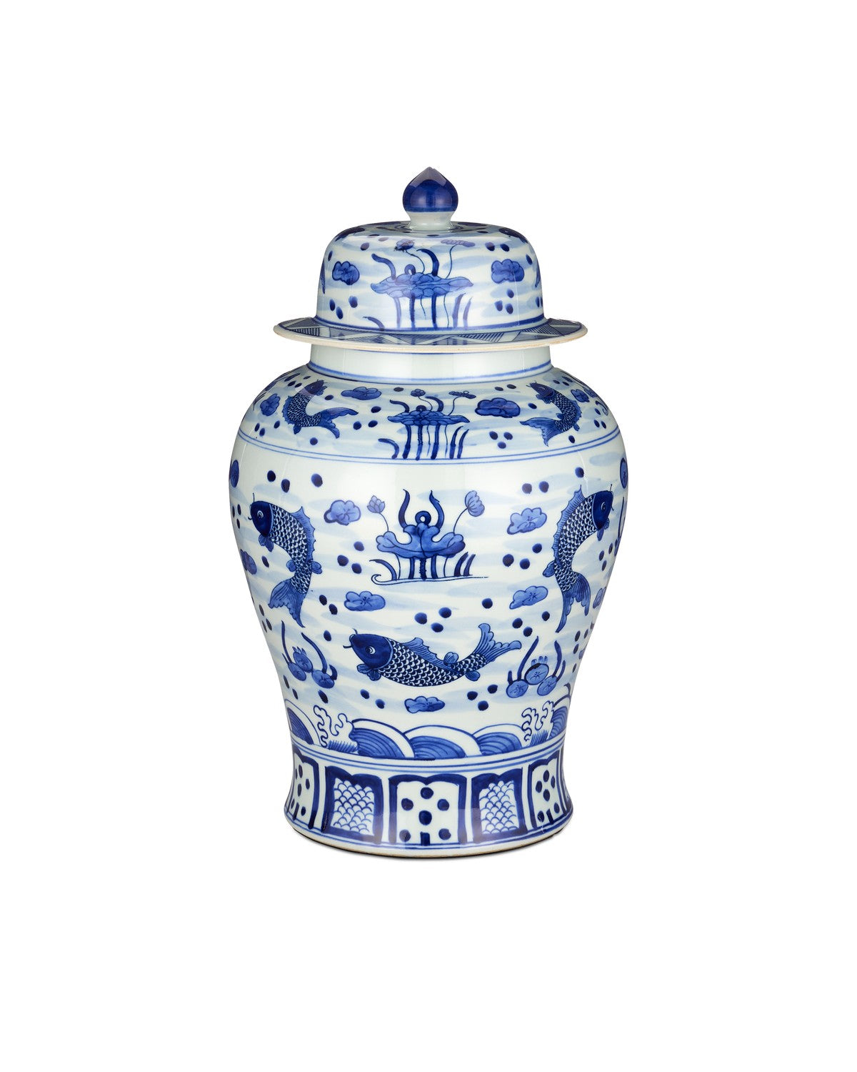 Jar from the South Sea collection in Imperial Blue/Off White finish