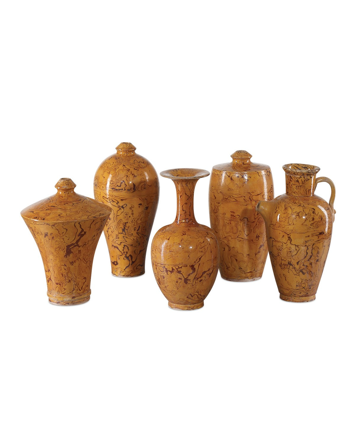 Vase Set of 5 in Yellow/Brown finish