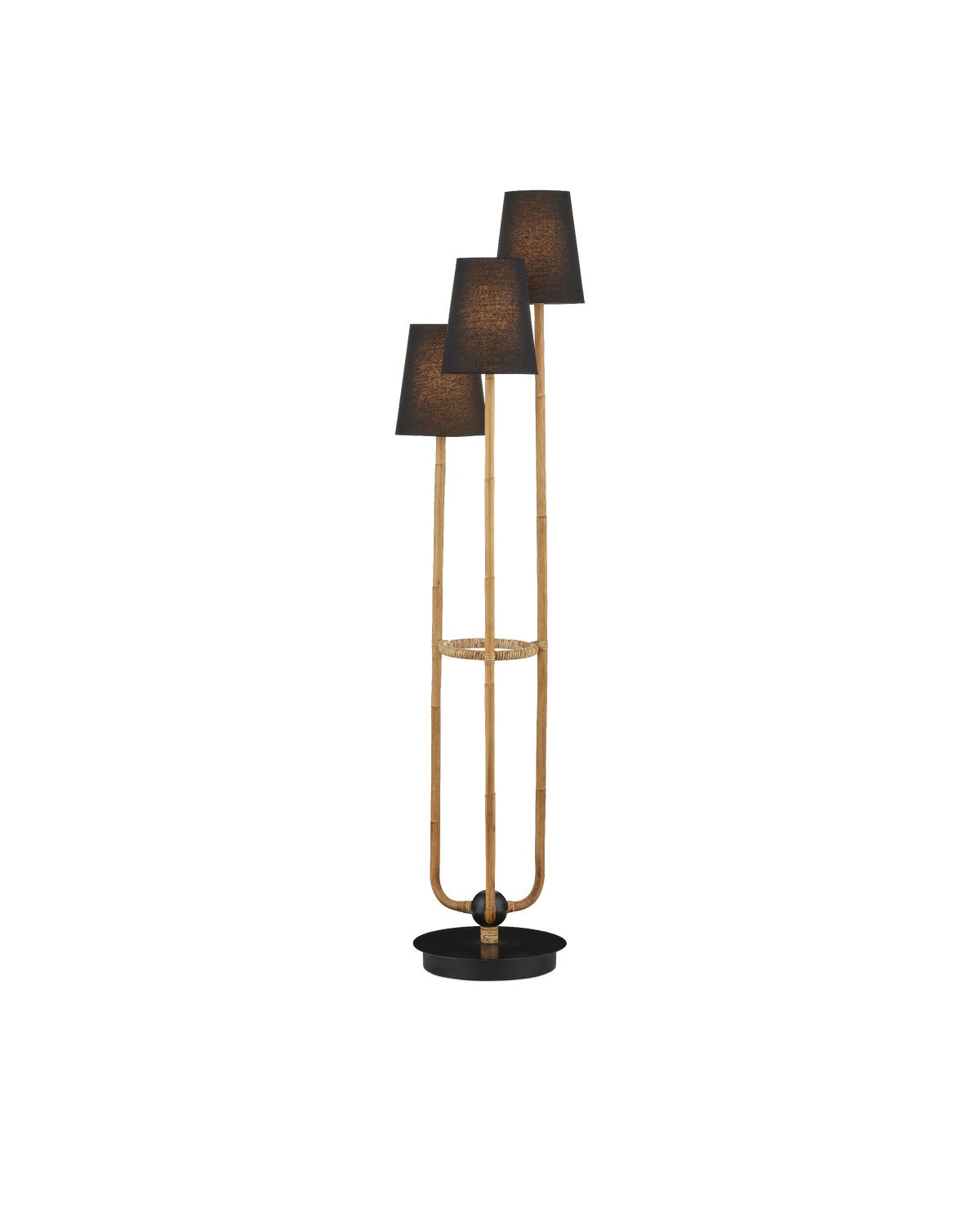 Three Light Floor Lamp in Natural Rattan/Satin Black finish