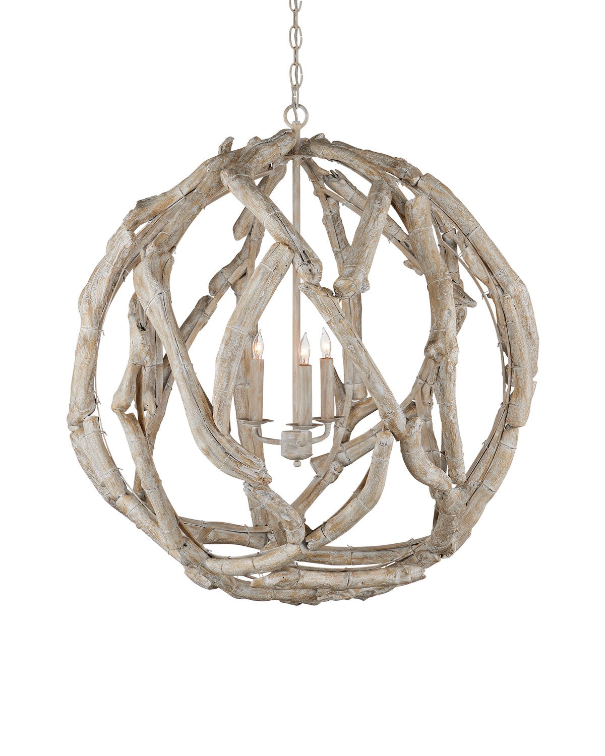 Three Light Chandelier from the Driftwood collection in Whitewashed Driftwood finish