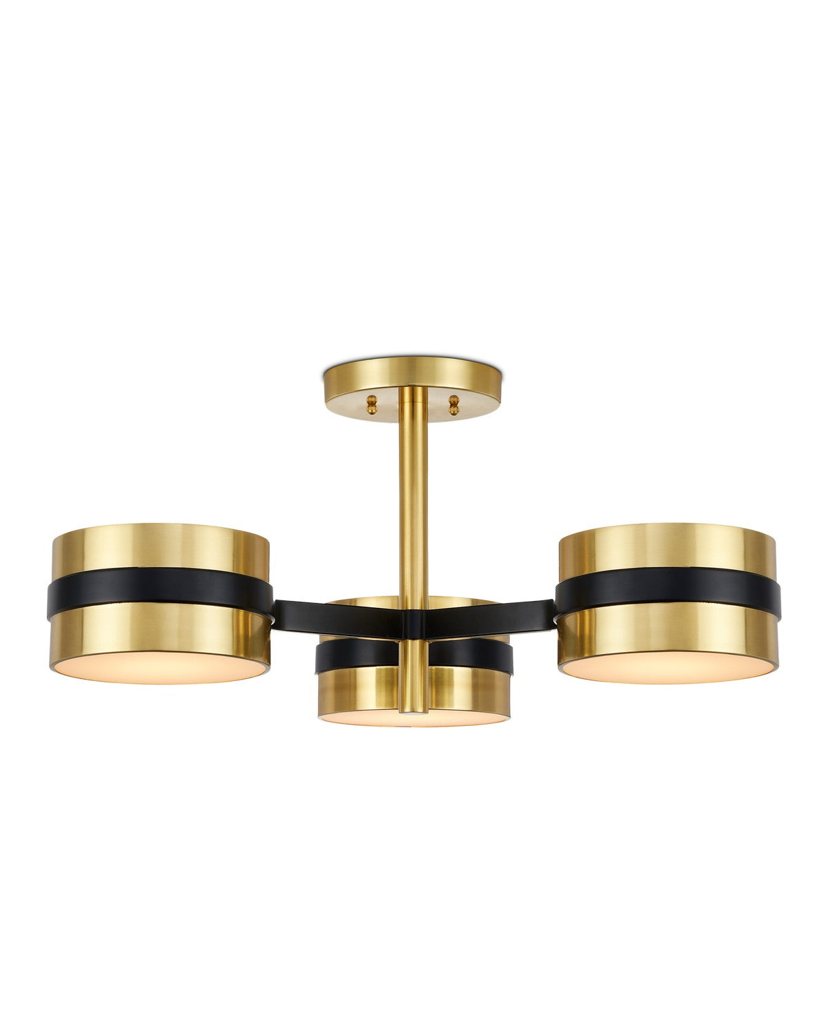 Three Light Semi-Flush Mount from the Heybrook collection in Polished Brass/Black/White finish