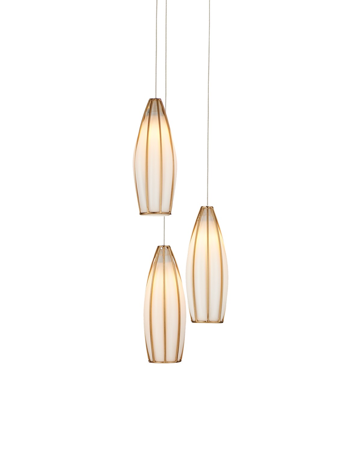 Three Light Pendant from the Parish collection in White/Antique Brass finish