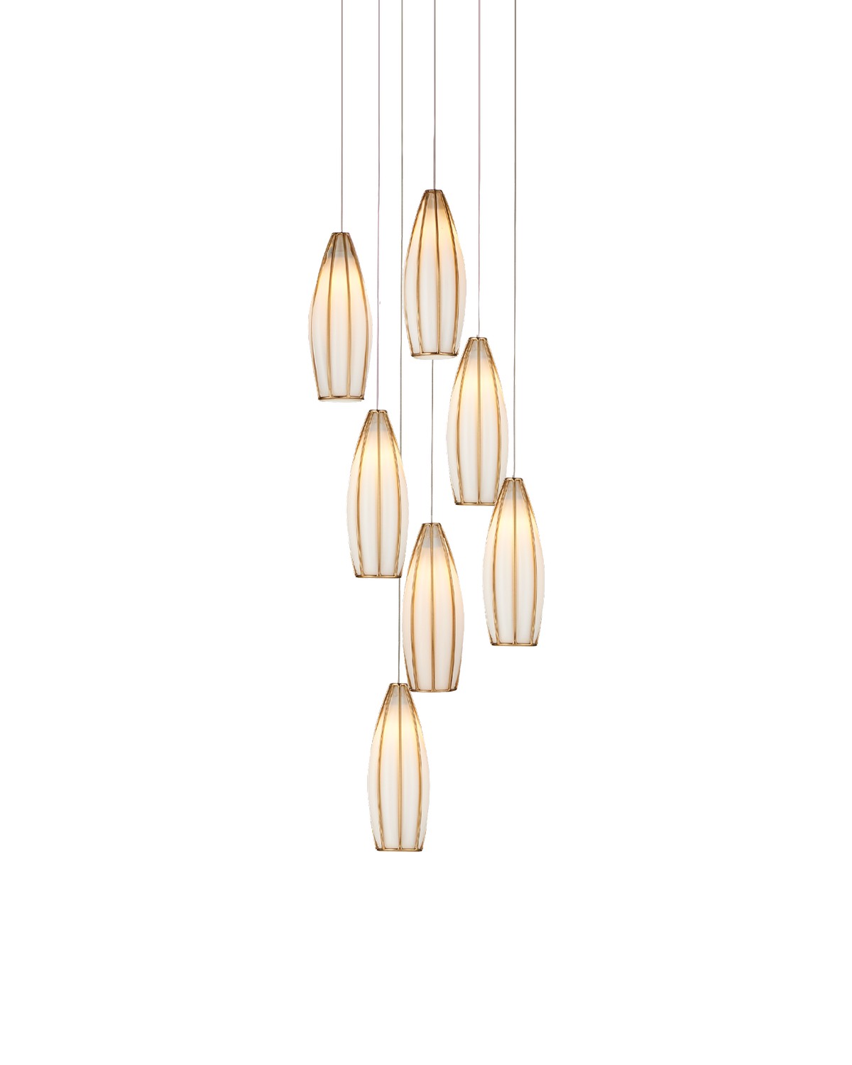 Seven Light Pendant from the Parish collection in White/Antique Brass finish