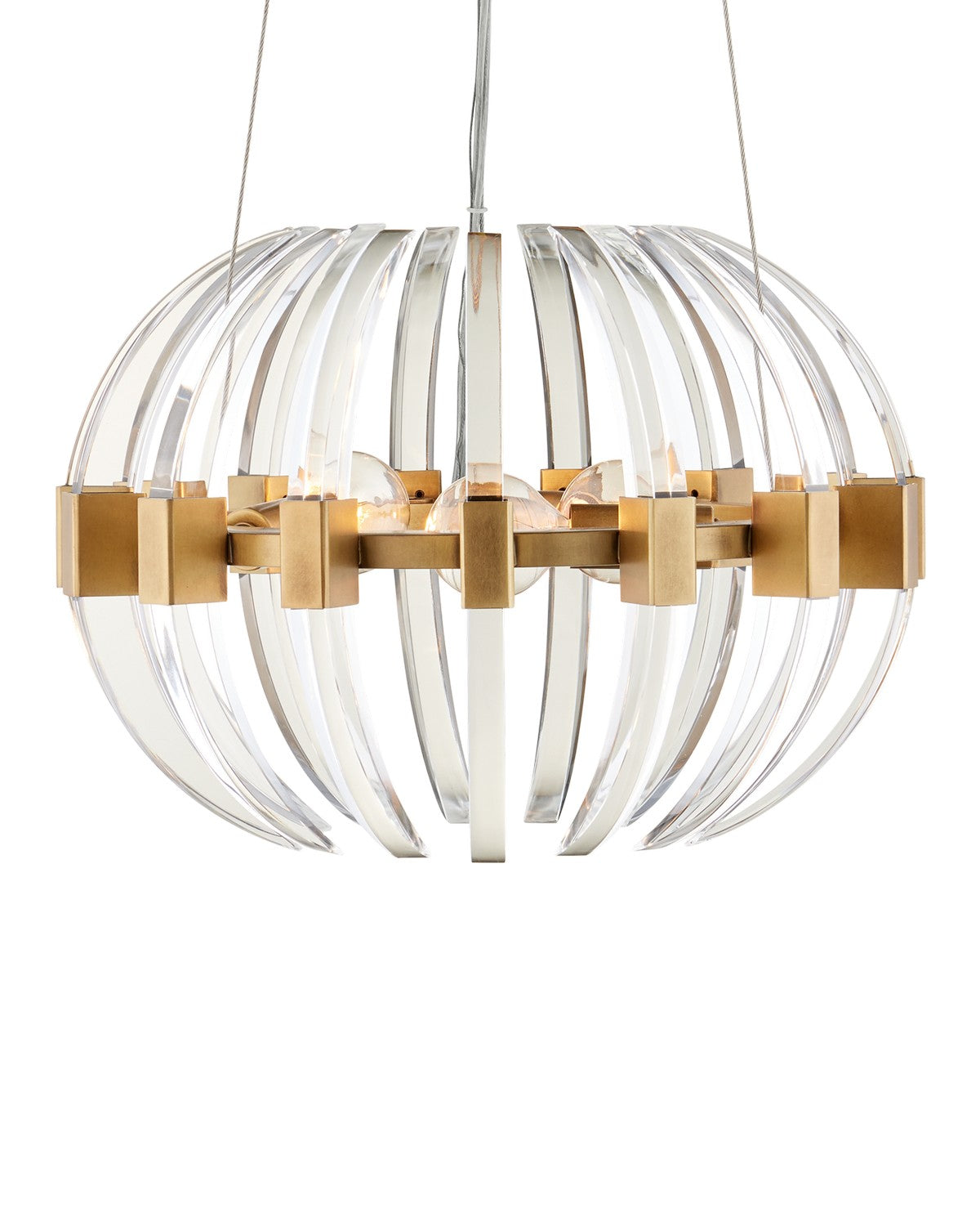 Three Light Chandelier in Clear/Antique Brass finish