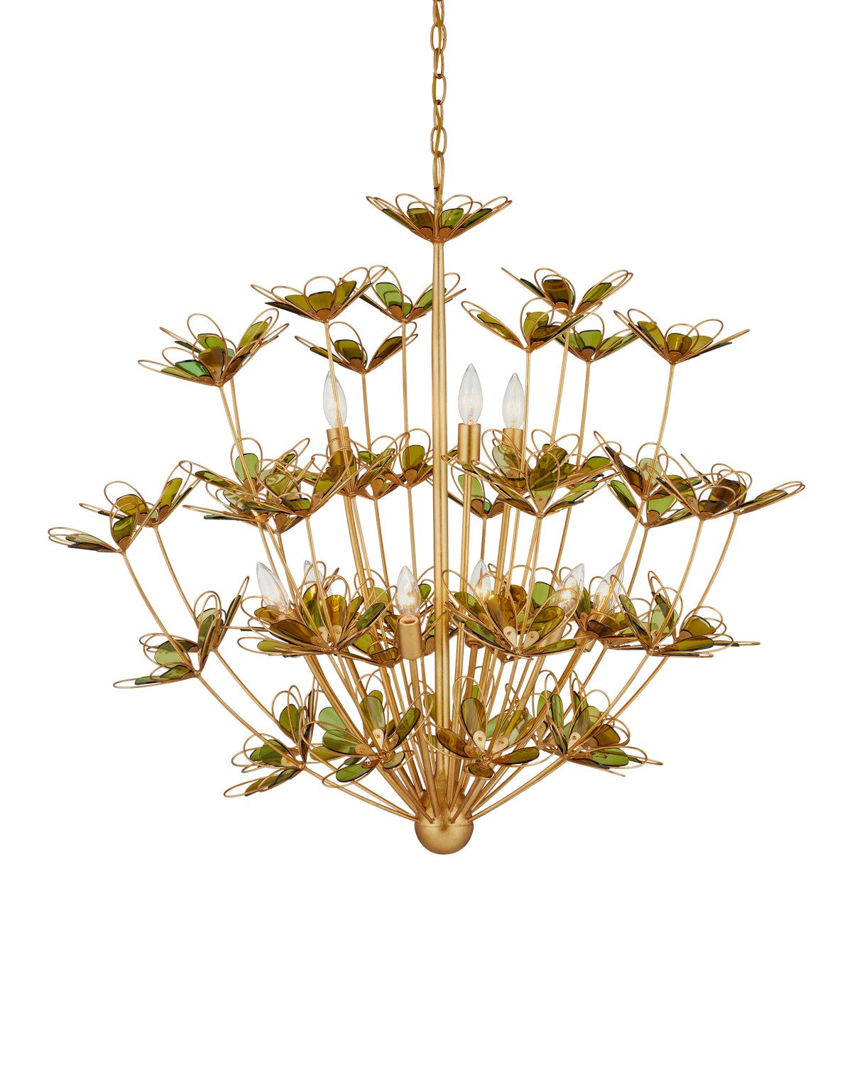 Nine Light Chandelier in Contemporary Gold Leaf/Contemporary Gold/Green finish