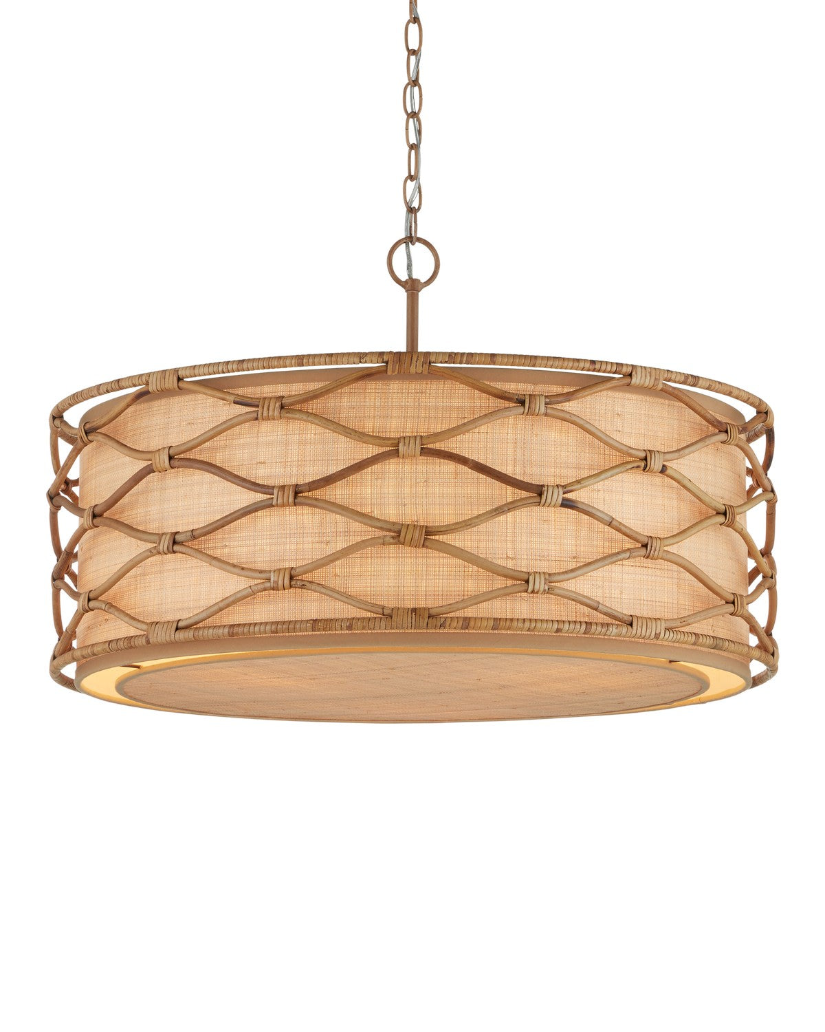 Three Light Pendant in Saddle Tan/Natural finish