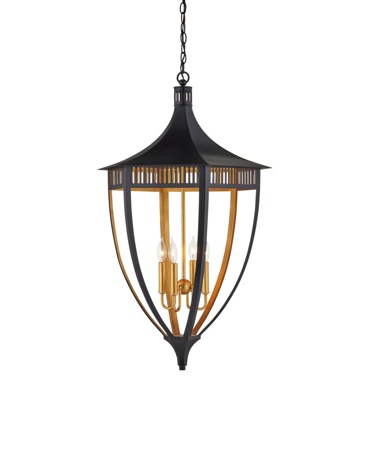 Four Light Lantern in Satin Black/Contemporary Gold Leaf finish