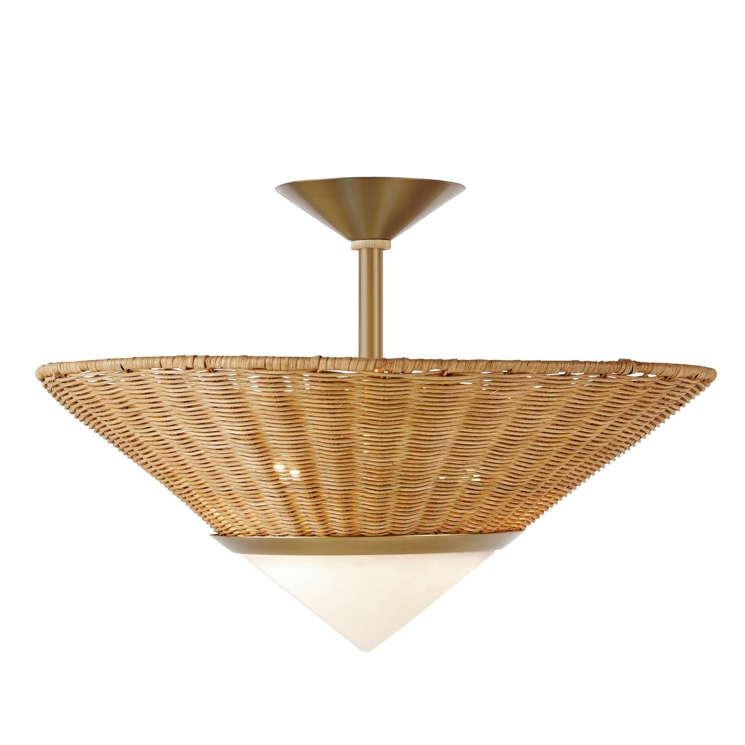 Three Light Flush Mount from the Calista collection in Natural/White/Antique Brass finish