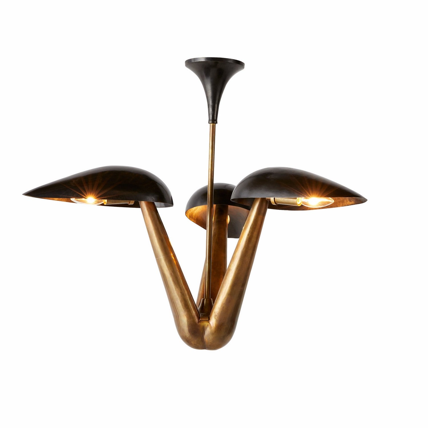 Three Light Chandelier from the Everglades collection in Blackened Iron/Antique Brass finish