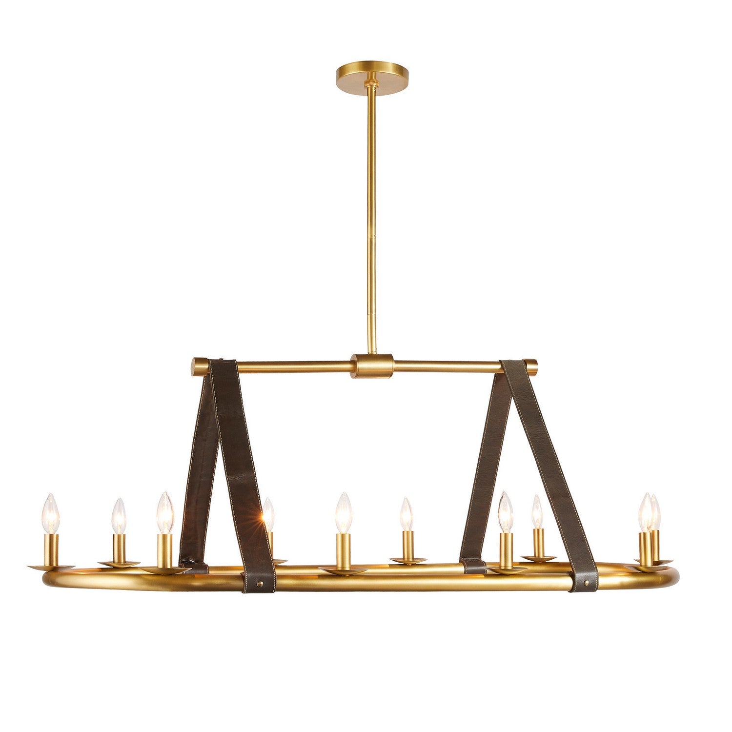 Ten Light Linear Chandelier from the Englewood collection in Antique Brass/Moss finish