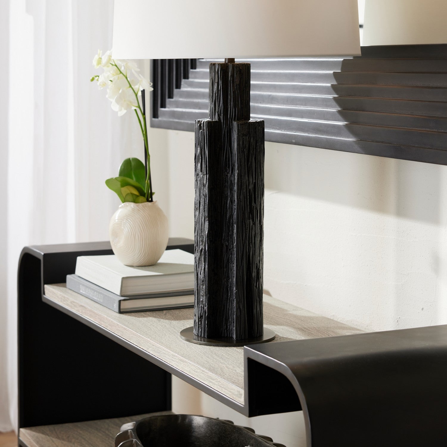 One Light Table Lamp from the Eris collection in Ebony/Bronze/Bronze/Off-White/Off-White finish