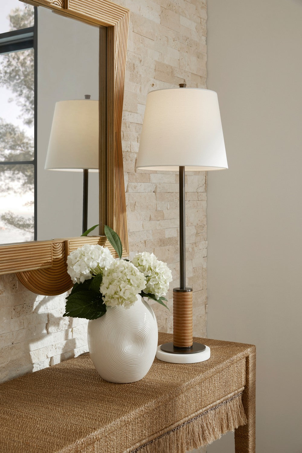 One Light Table Lamp from the Conway collection in English Bronze/White/Cognac/White finish