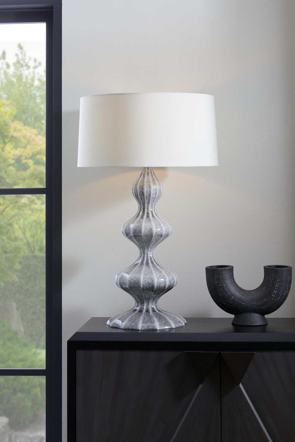 One Light Table Lamp from the Chelle collection in Ice Reactive/Antique Brass/Ivory/White finish