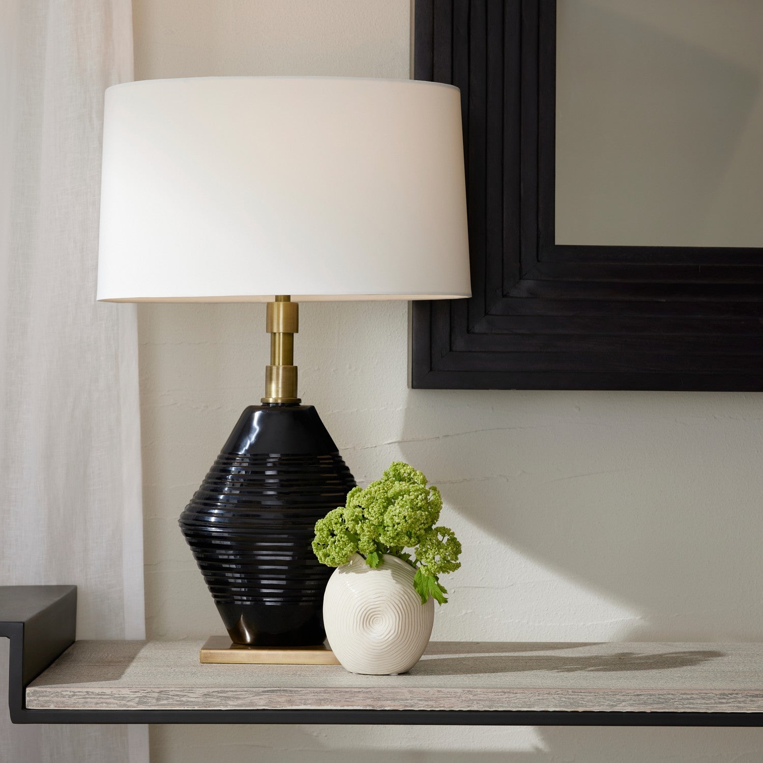 One Light Table Lamp from the Estrada collection in Navy Optic/Antique Brass/Off-White/White finish