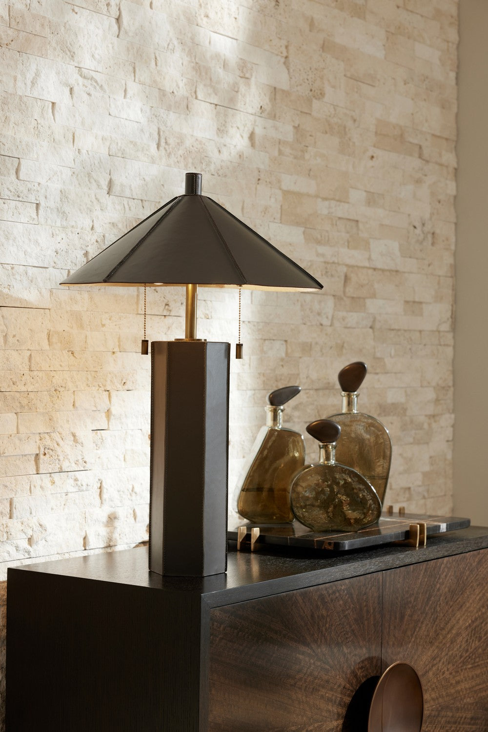 Two Light Table Lamp from the Cantrell collection in Graphite/Antique Brass/Graphite/Gold Leaf finish