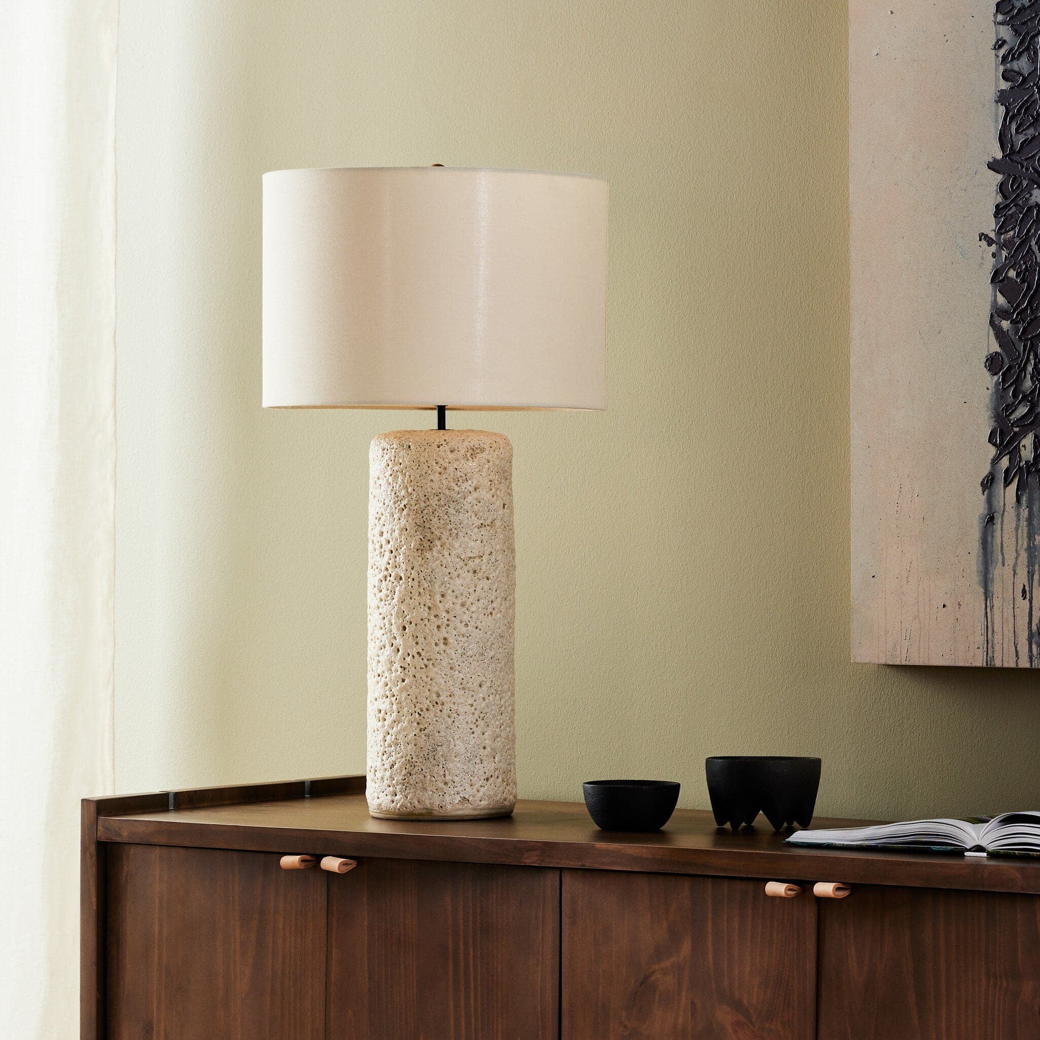 Ozer Table Lamp - Reactive White Glaze