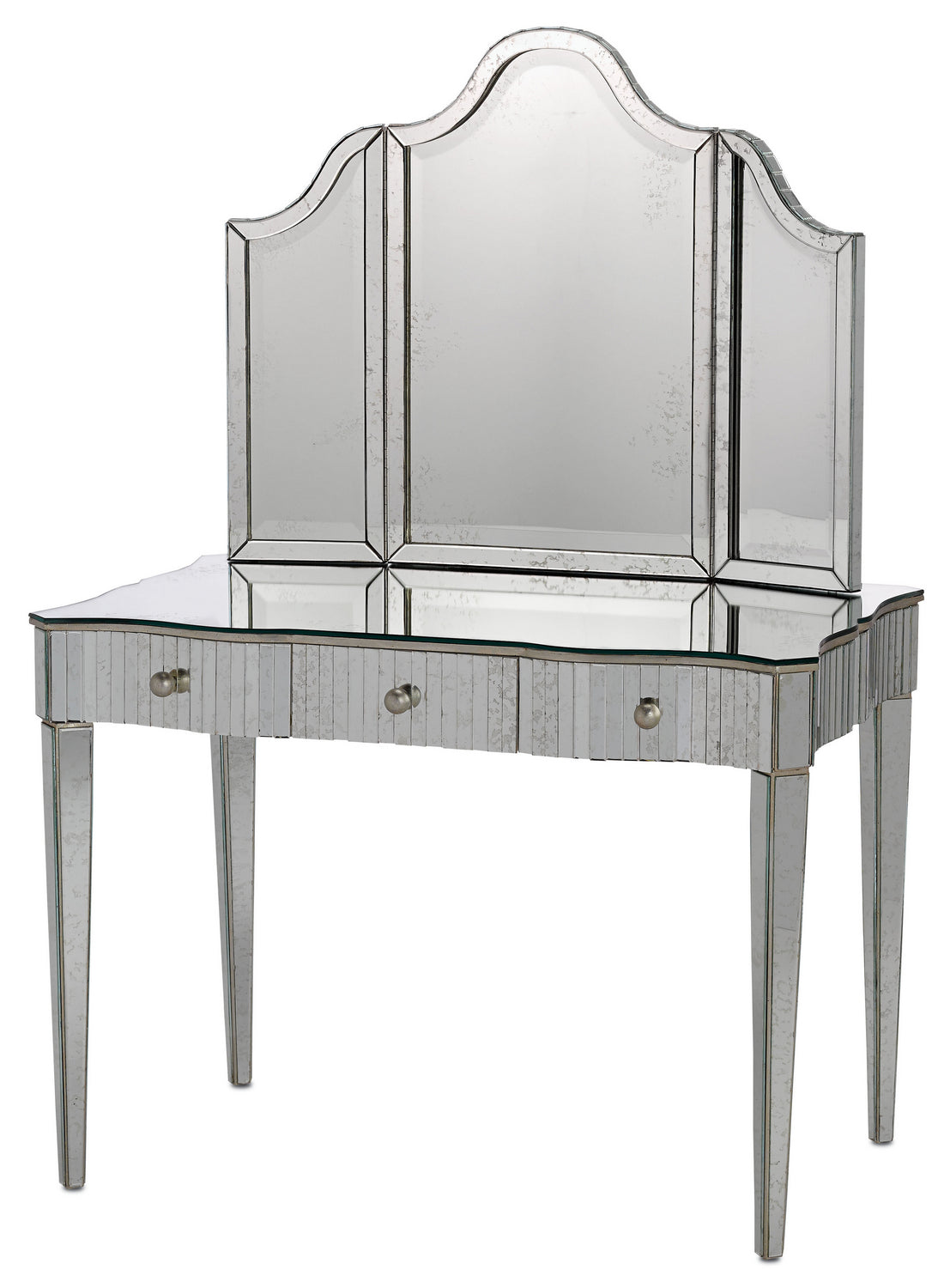 Vanity Table from the Gilda collection in Granello Silver Leaf/Antique Mirror finish