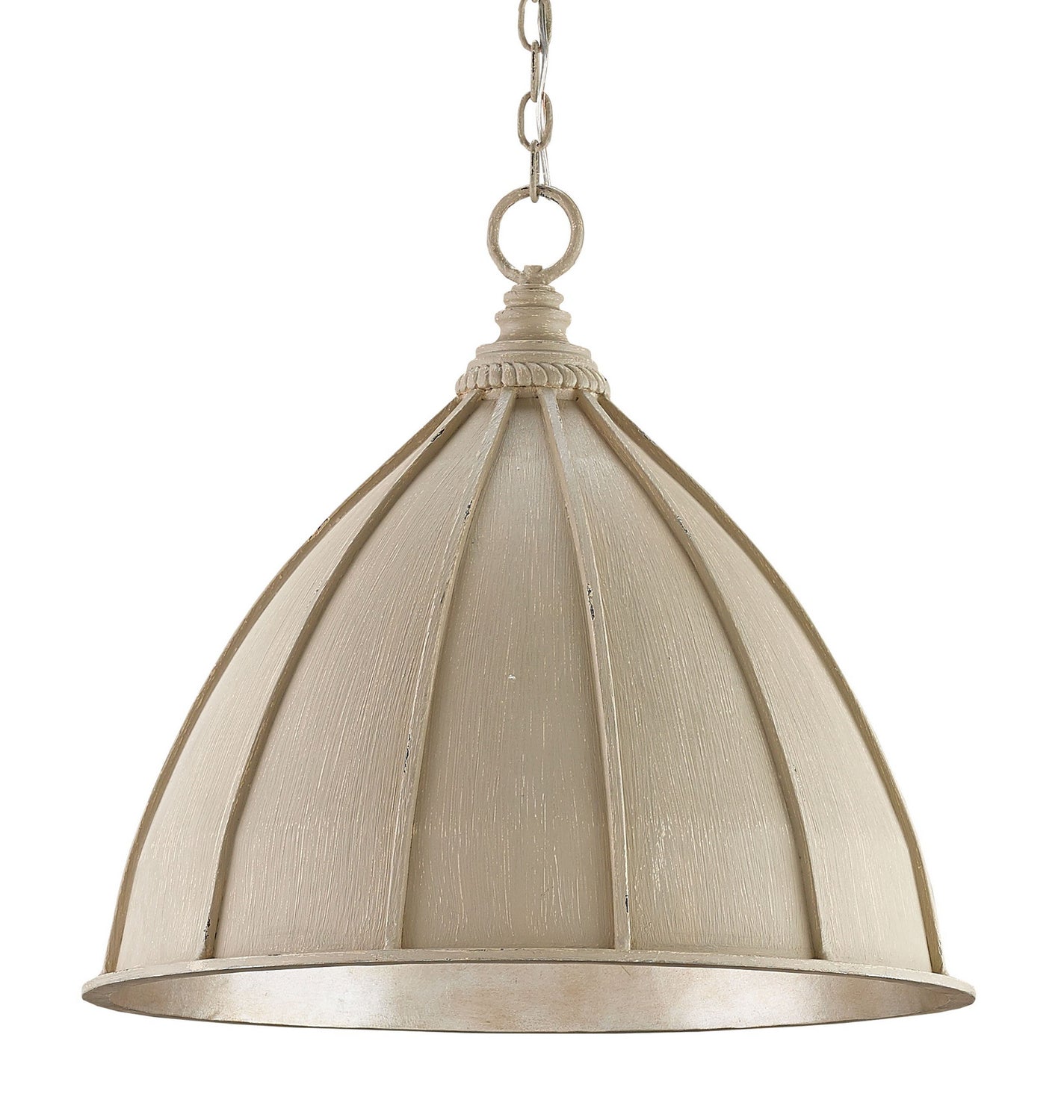 One Light Pendant from the Fenchurch collection in Oyster Cream/Silver Leaf finish