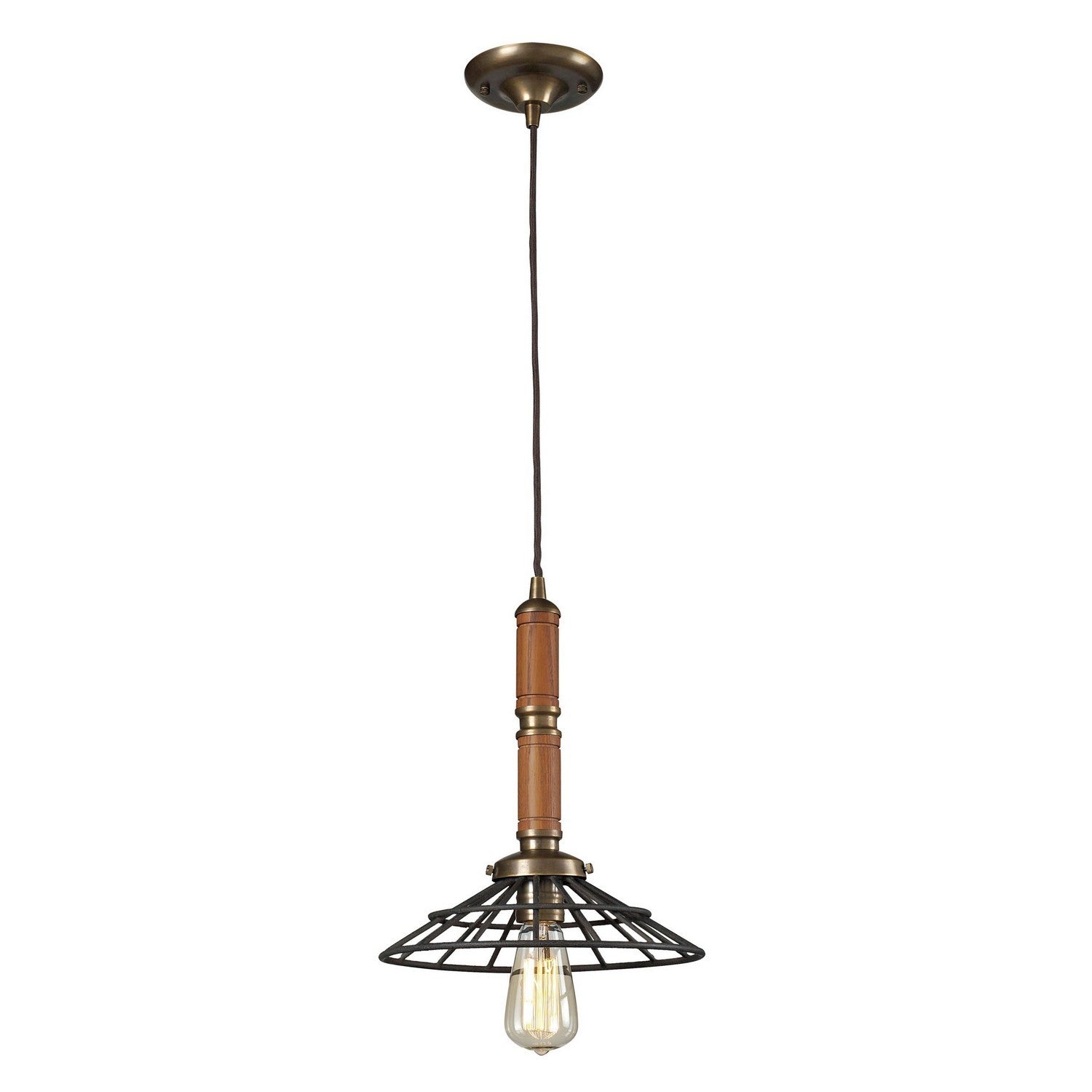 ELK Home - 65138-1 - One Light Mini Pendant - Spun Wood - Vintage Brass