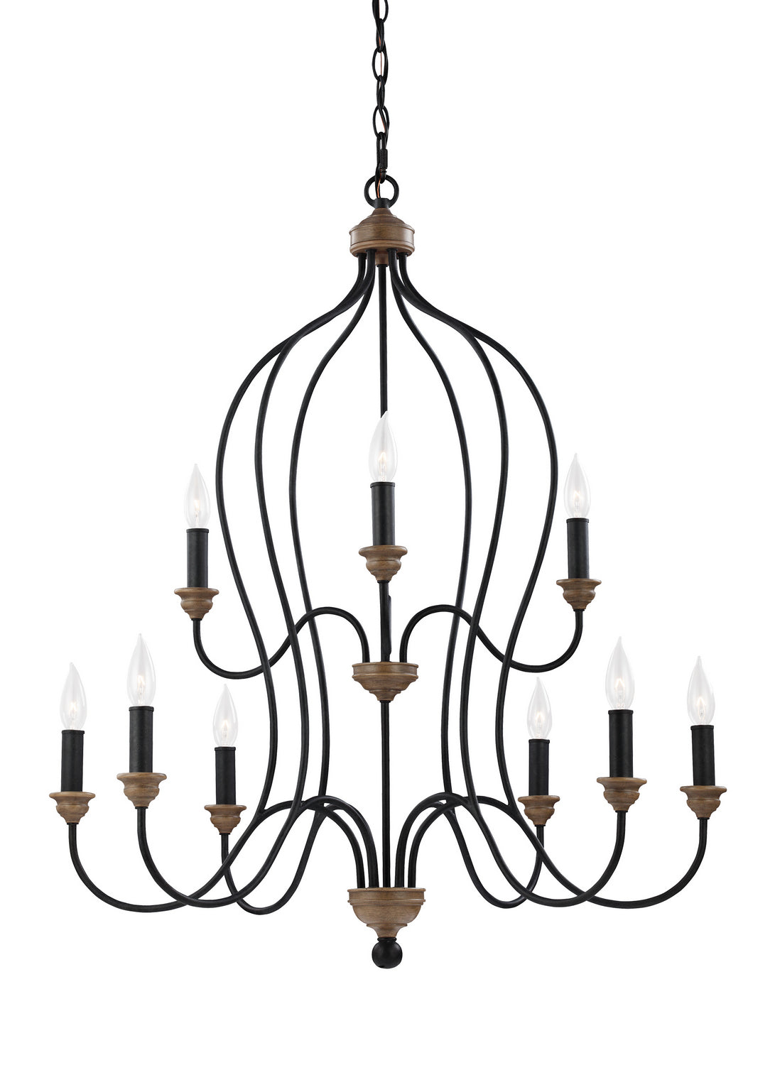 Generation Lighting. - F2999/9DWZ/WO - Nine Light Chandelier - HARTSVILLE - Dark Weathered Zinc / Weathered Oak