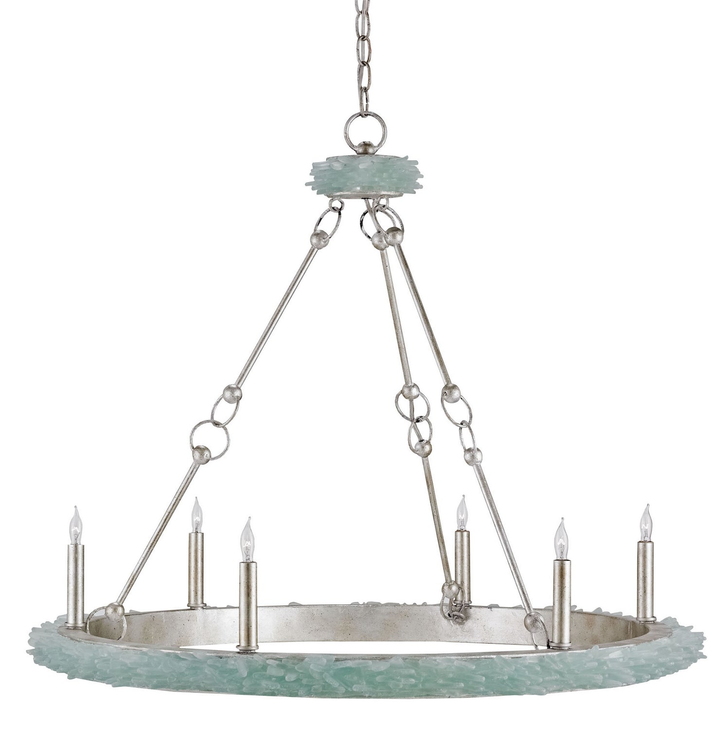 Six Light Chandelier from the Tidewater collection in Silver Granello/Seaglass finish