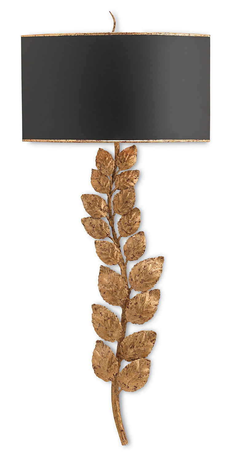 Two Light Wall Sconce from the Birdwood collection in Textured Gold Leaf/Satin Black finish