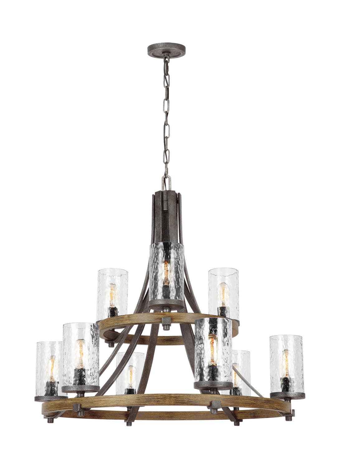 Visual Comfort Studio - F3135/9DWK/SGM - Nine Light Chandelier - Angelo - Distressed Weathered Oak / Slate Grey Metal