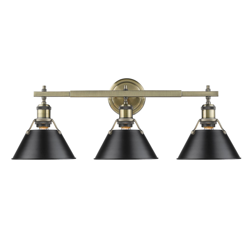 Golden - 3306-BA3 AB-BLK - Three Light Bath Vanity - Orwell AB - Aged Brass