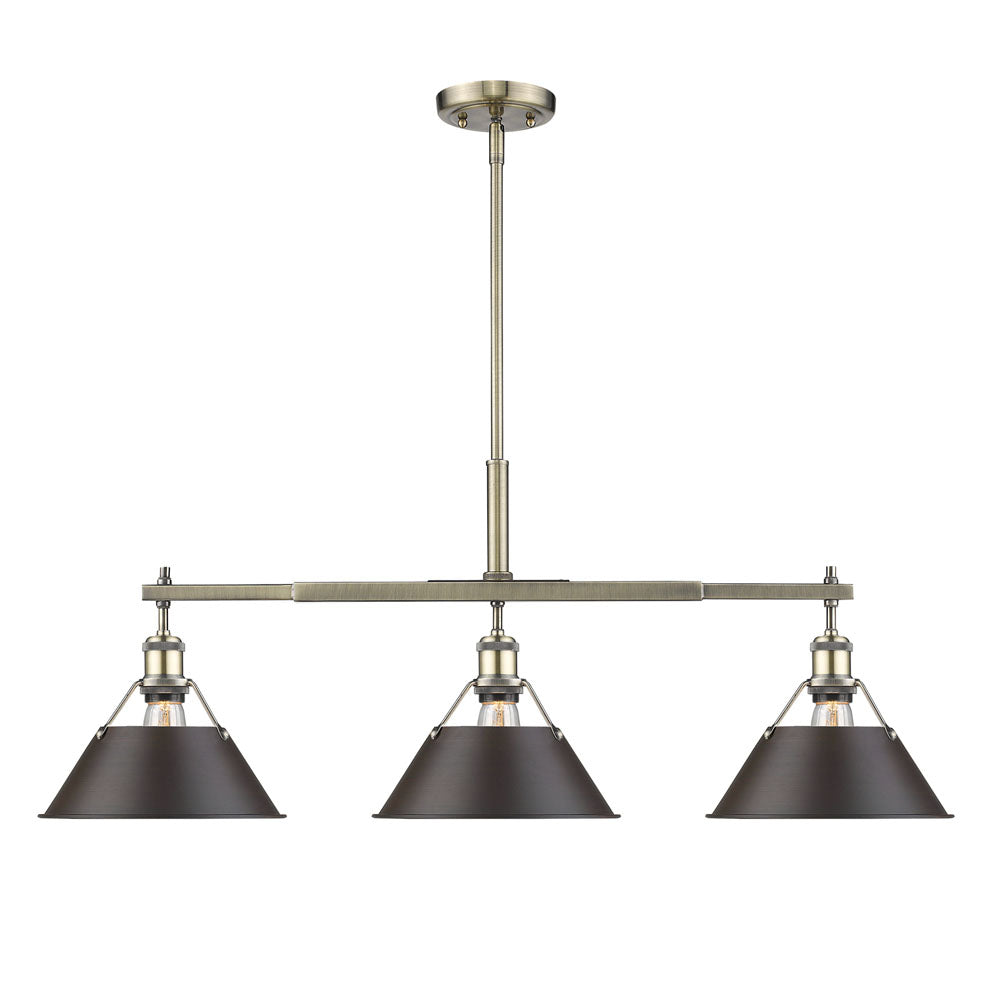 Golden - 3306-LP AB-RBZ - Three Light Linear Pendant - Orwell AB - Aged Brass