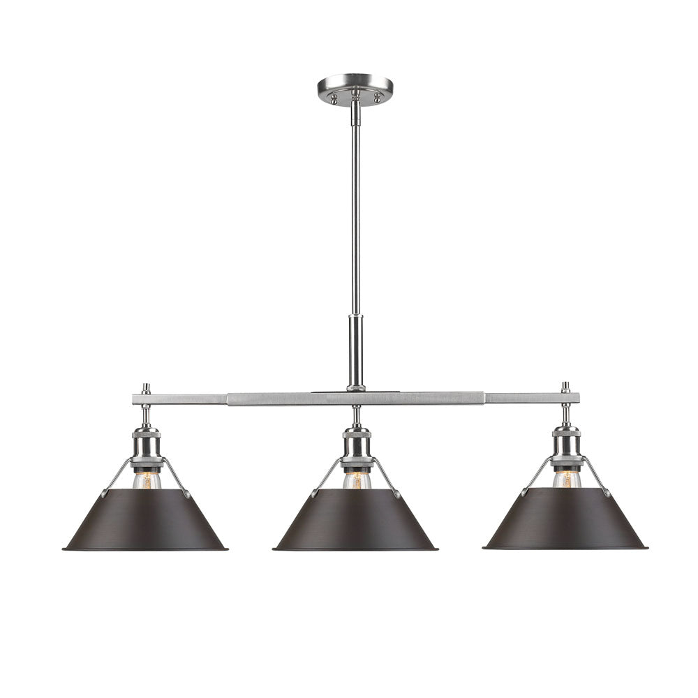 Golden - 3306-LP PW-RBZ - Three Light Linear Pendant - Orwell PW - Pewter