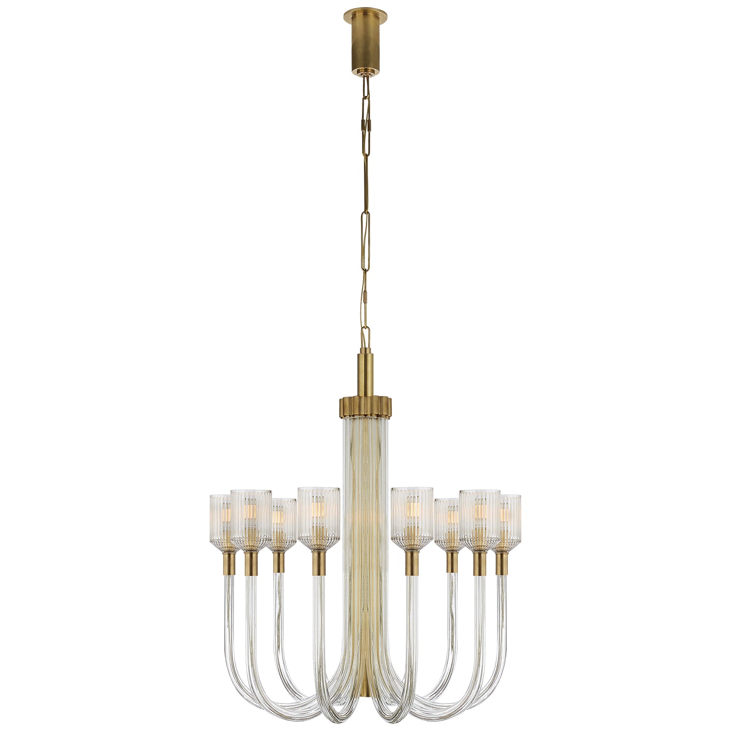 Visual Comfort Signature - KW 5401CRB/AB - Ten Light Chandelier - Reverie - Clear Ribbed Glass and Brass