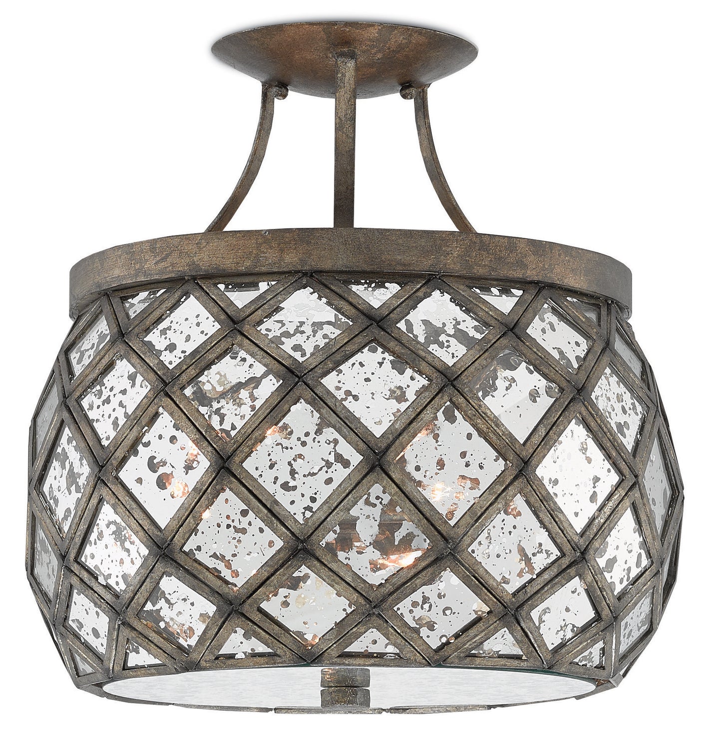 Three Light Semi-Flush Mount from the Buckminster collection in Pyrite Bronze/Raj Mirror finish