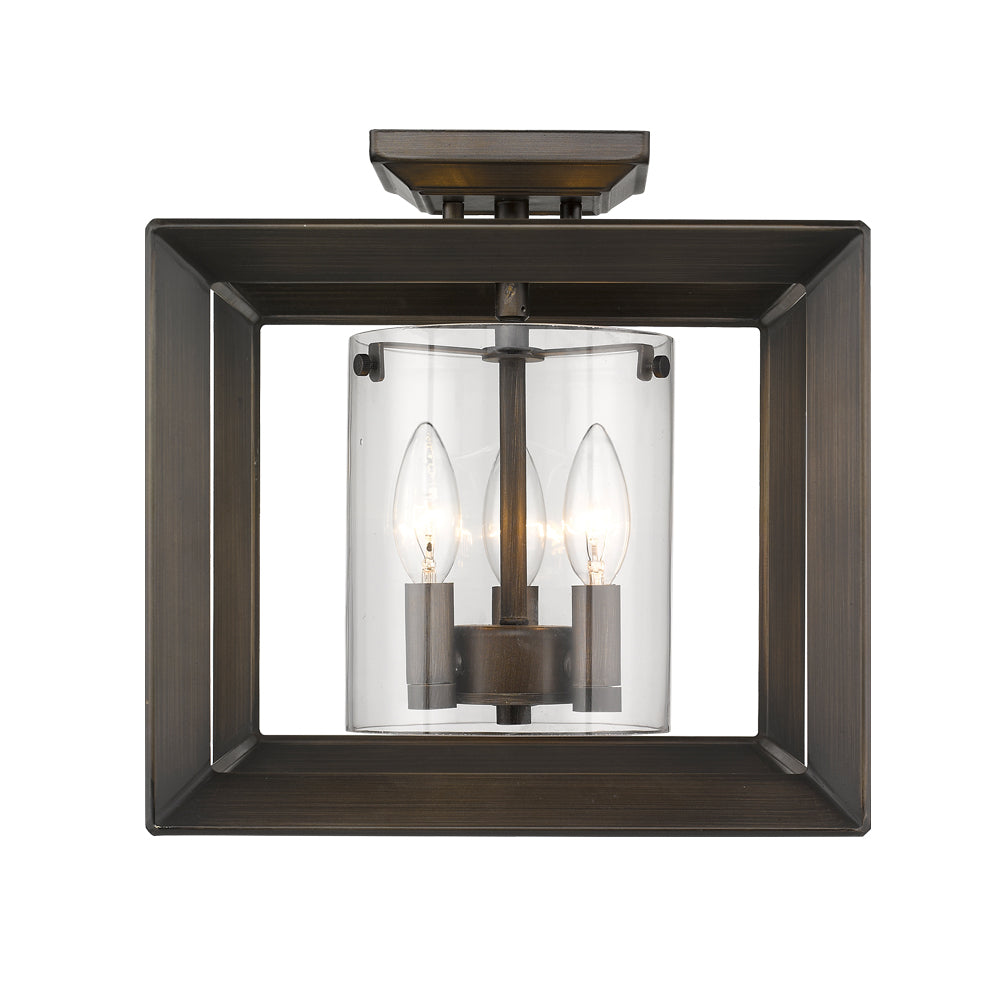 Golden - 2073-SF12 GMT-CLR - Three Light Semi-Flush Mount - Smyth - Gunmetal Bronze