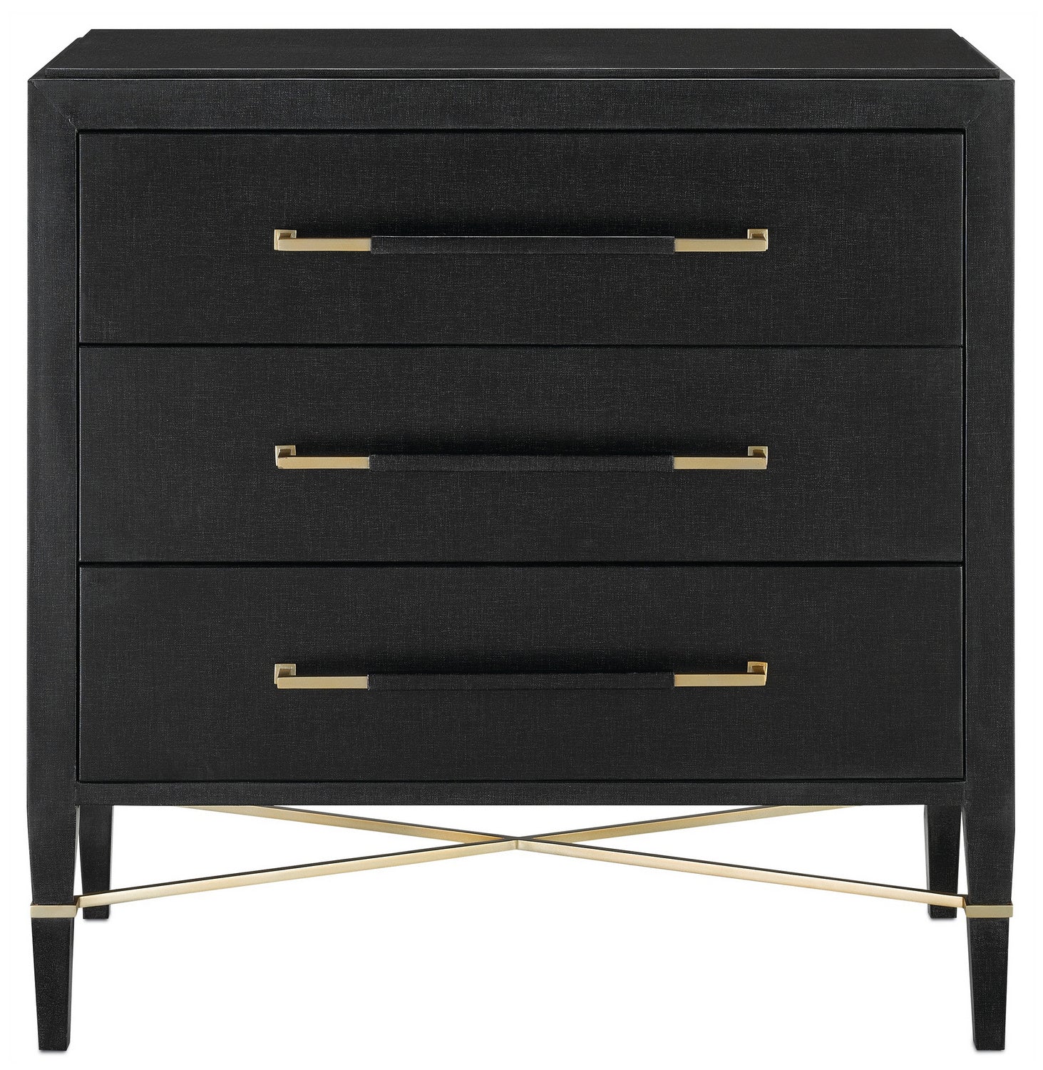 Chest from the Verona collection in Black Lacquered Linen/Champagne finish