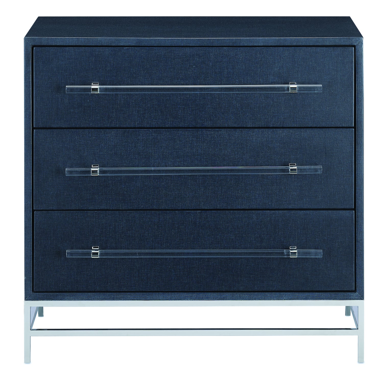 Chest from the Marcel collection in Navy Lacquered Linen/Polished Nickel/Black finish