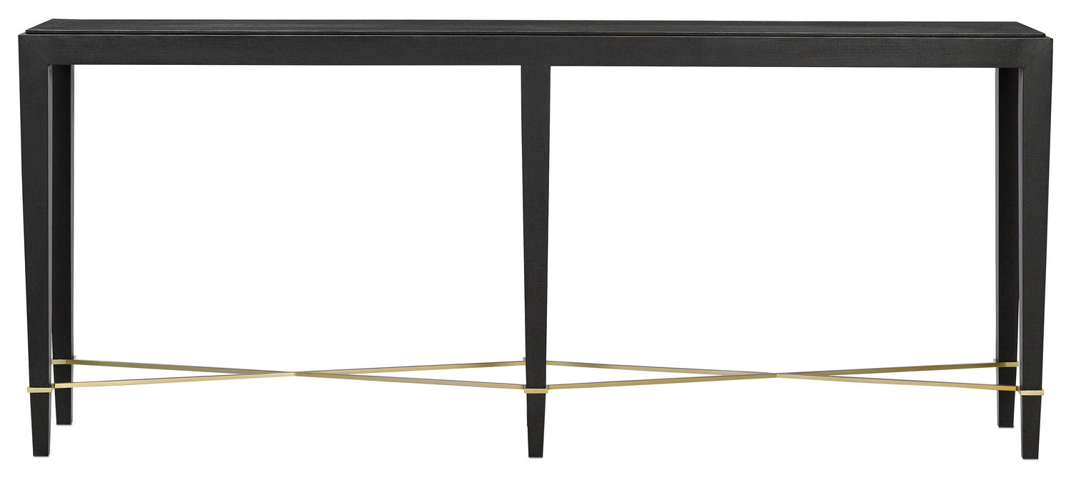 Console Table from the Verona collection in Black Lacquered Linen/Champagne finish