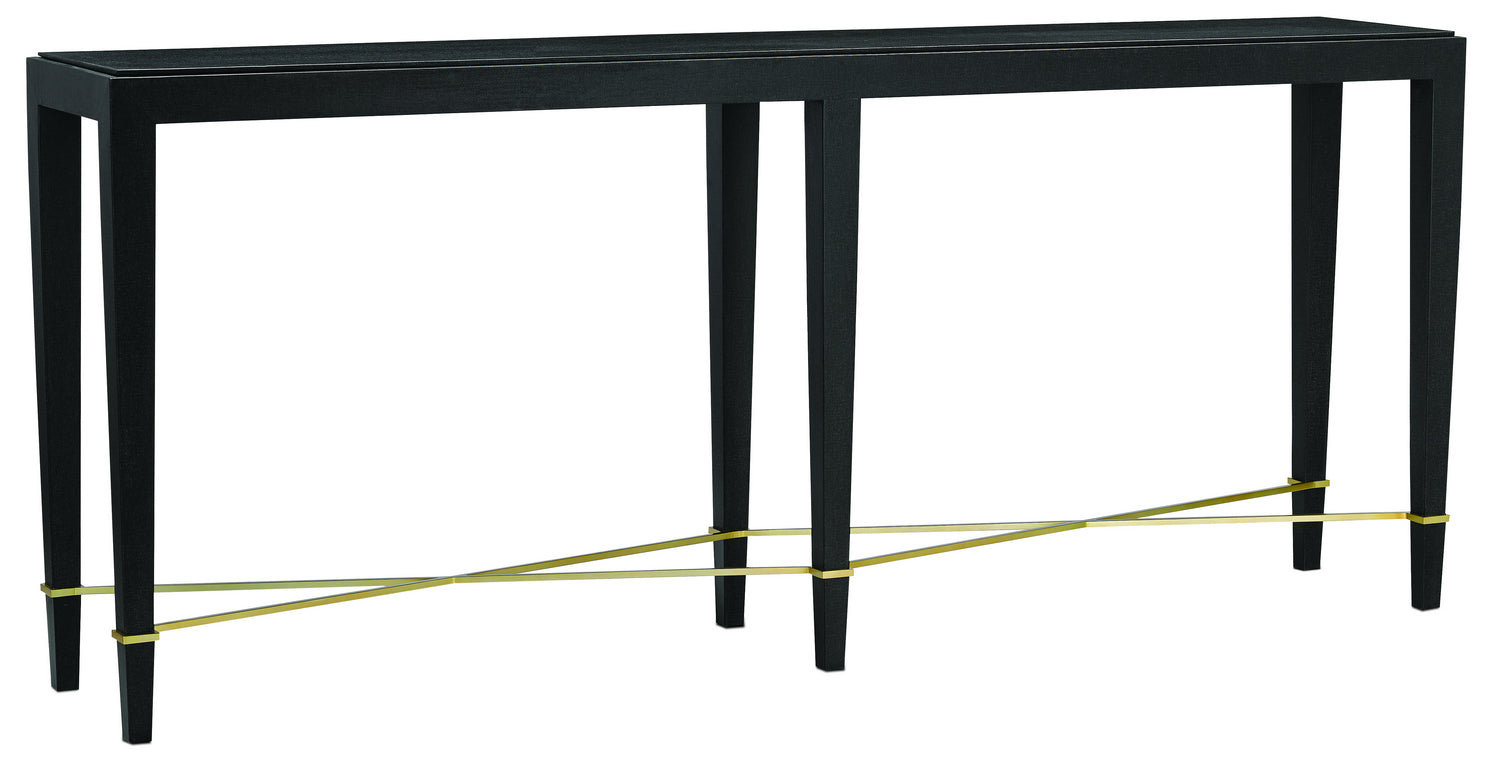 Console Table from the Verona collection in Black Lacquered Linen/Champagne finish