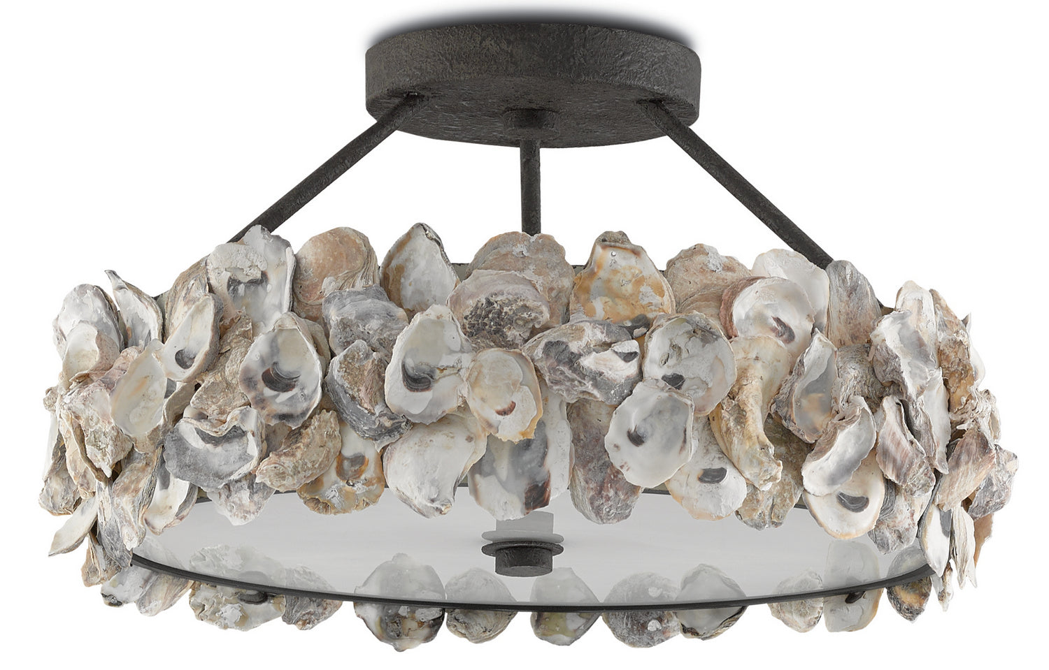 Three Light Semi-Flush Mount from the Oyster collection in Textured Bronze/Natural finish