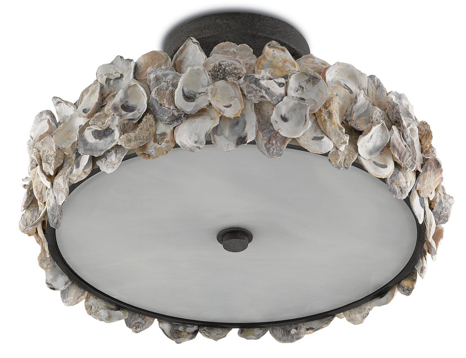 Three Light Semi-Flush Mount from the Oyster collection in Textured Bronze/Natural finish