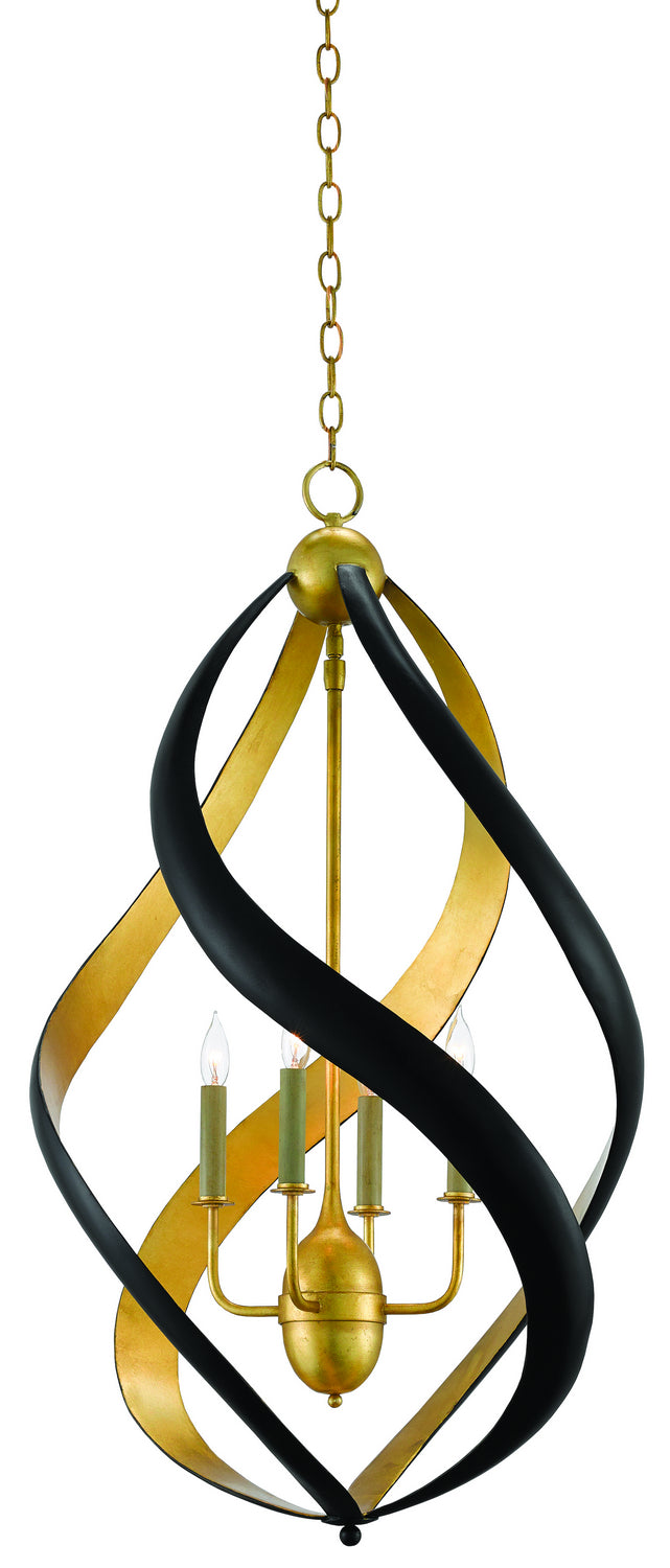 Four Light Chandelier from the Trephine collection in Contemporary Gold Leaf/Satin Black finish