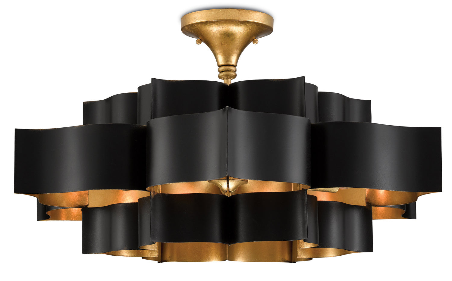 Six Light Chandelier from the Grand collection in Satin Black/Contemporary Gold Leaf finish