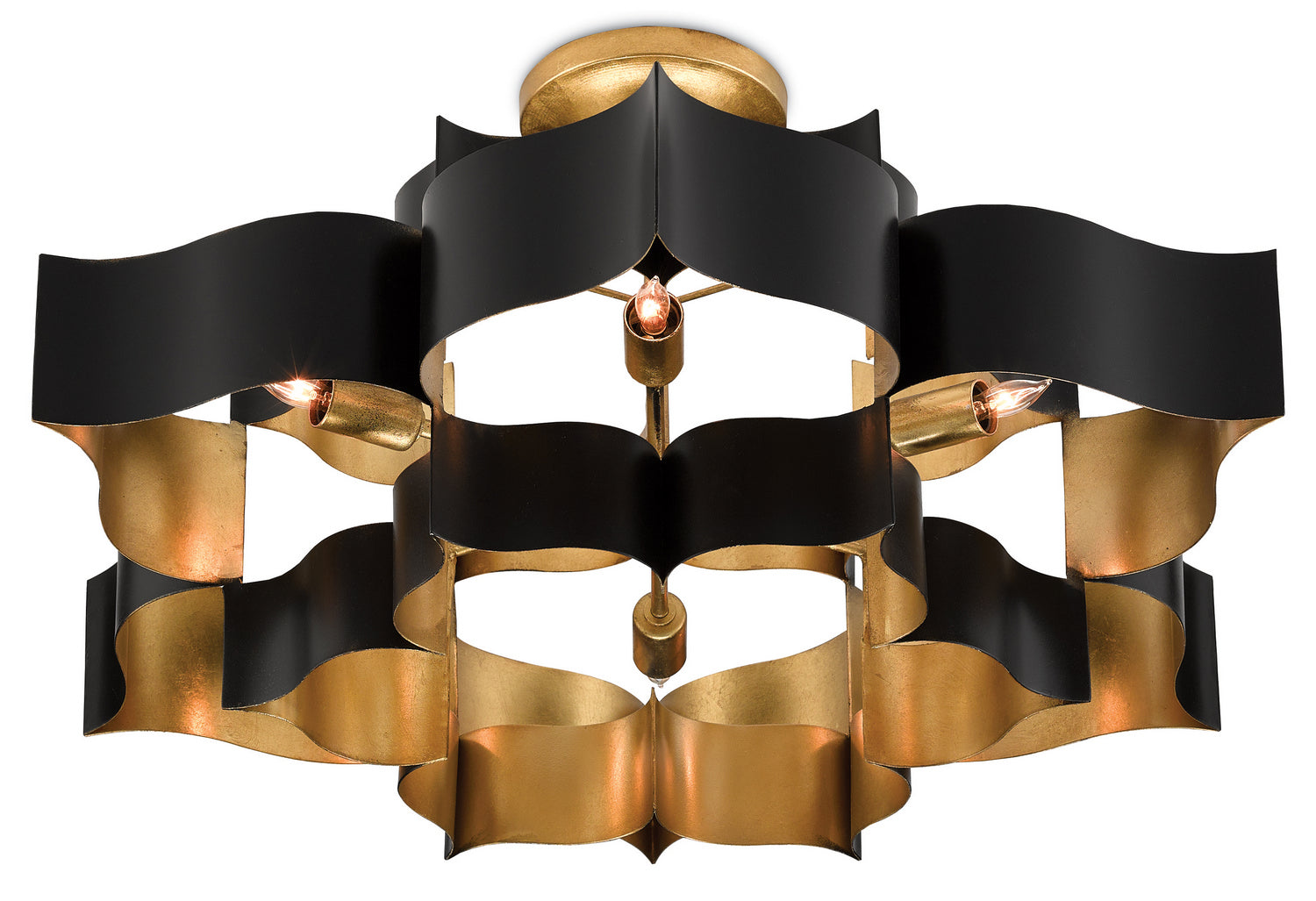 Six Light Chandelier from the Grand collection in Satin Black/Contemporary Gold Leaf finish