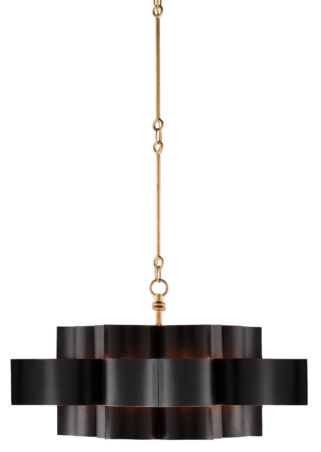 Six Light Chandelier from the Grand collection in Satin Black/Contemporary Gold Leaf finish