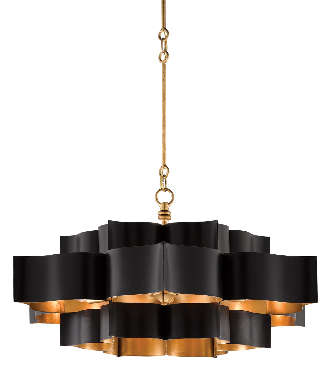 Six Light Chandelier from the Grand collection in Satin Black/Contemporary Gold Leaf finish