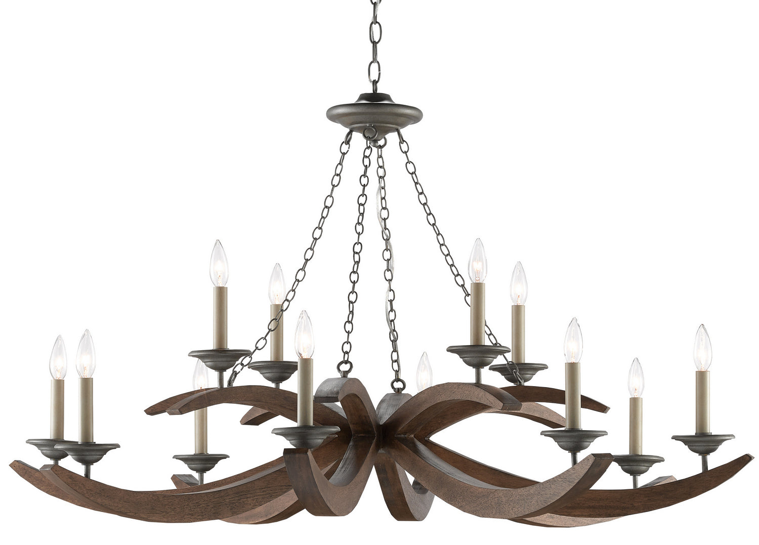 12 Light Chandelier from the Whitlow collection in Burnt Wood/Antique Galvanize finish