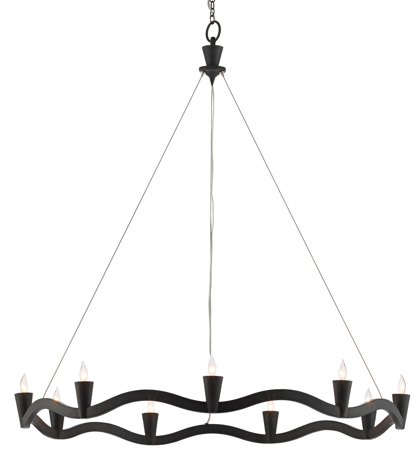 Nine Light Chandelier from the Serpentina collection in Antique Black finish