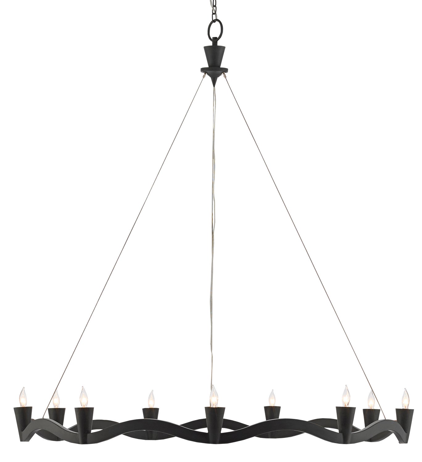 Nine Light Chandelier from the Serpentina collection in Antique Black finish