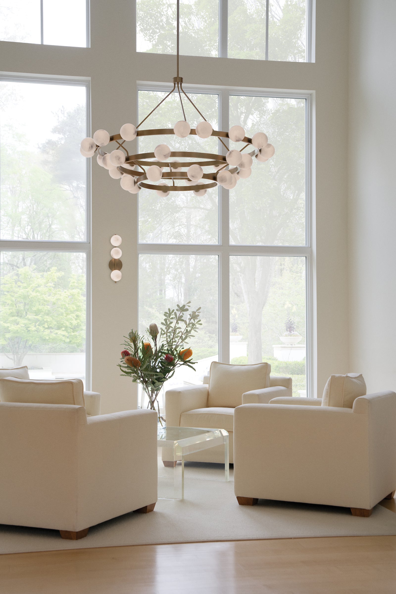 LED Chandelier from the Selene collection in Lacquered Brass finish